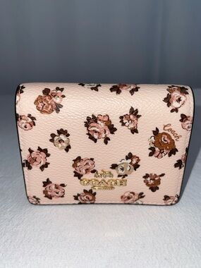 Coach K2477-CZ022 Mini Wallet with Rosette Print Leather Pink